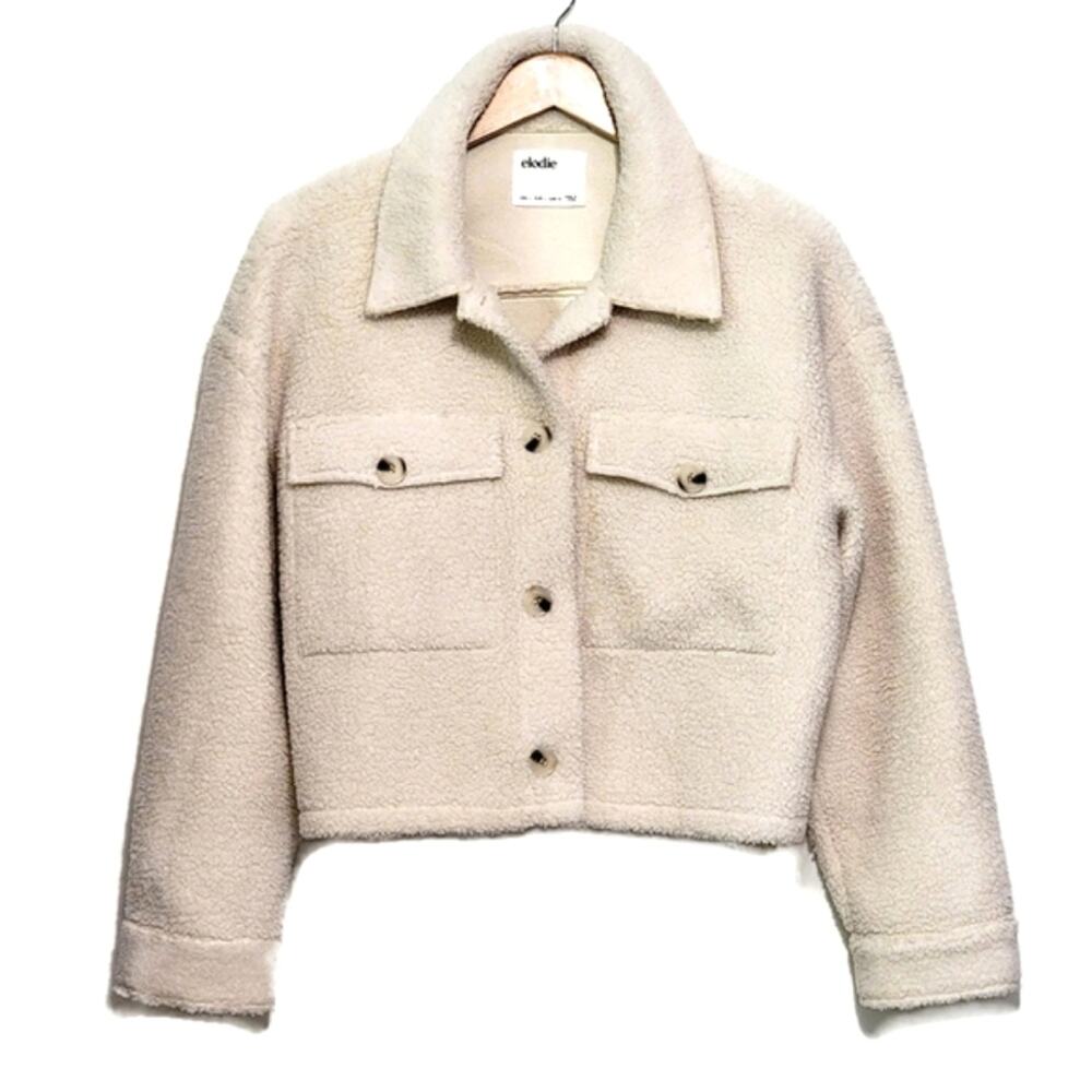 Elodie Sherpa Teddy Button-Down Crop Coat Jacket Ivory Cream Chic Cozy L - Picture 11 of 11